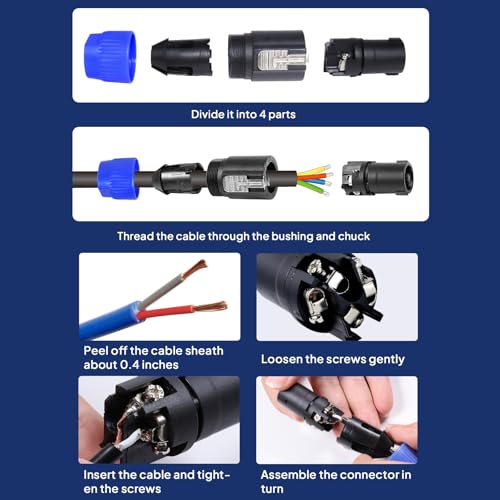 Conector SpeakON 4 polos, kit 8 piezas azul y naranja miniatura 3