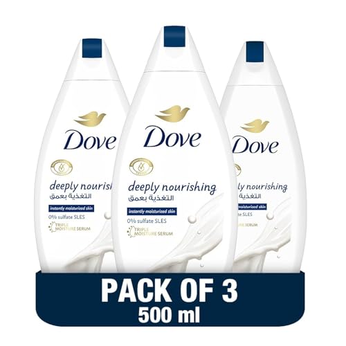 DOVE Deeply Nourishing Body Wash for instant moisturising Original No Sulfates or Parabens 500ml x 3