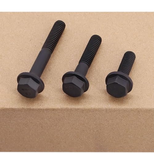 Image of M6-1.0 x 55mm (15 pcs) Flanged Hex Bolt Screws Black Oxide Finish, 10.9 Grade Alloy Steel, Large Flange Washer Head, DIN6921 /GB5789, Partial Thread