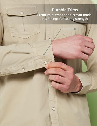 Image of Symbol Premium Men's Washed Cotton Twill Casual Shirt - Regular Fit | Pure Cotton (Available in Plus Sizes)