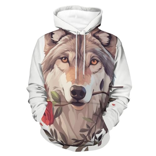Sweat à capuche roses rouges et loup noir pour homme et femme taille S