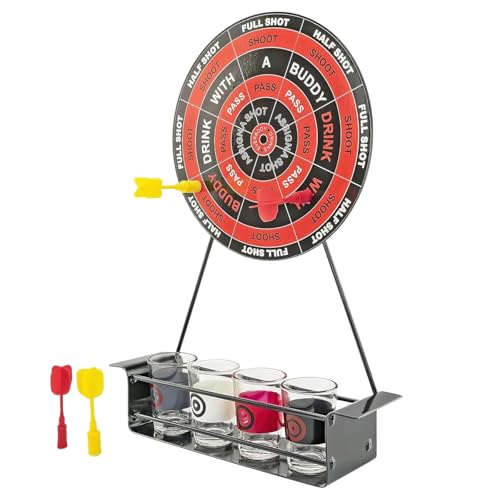 Image of Go Hooked Dartboard Drinking Game for Bachelor Party, Friends & Family Nights | Fun Over with 4 Shot Glasses & 4 Darts | Friends Fun Bar Game Adult Party Supplies