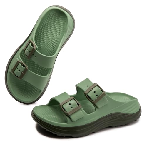Image of FUNKYMONKEY Plantar Fasciitis Recovery Sandals for Women with Arch Support | Adjustable Double Buckle, Lightweight EVA, Cushioned Footbed, Non-Slip, Indoor Outdoor Use, Summer Beach House Shoes