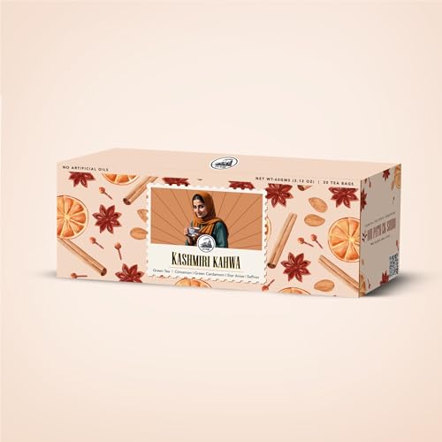 Image of Dorje Teas Kashmiri Kahwa Darjeeling Tea | 30 Pyramid Teabags (Pack of 1) | Selim Hill Estate | Cinnamon, Cardamom, Star Anise & Premium Saffron | Promotes Immunity & Relaxation | Organic Whole Leaf Blend | 30 Cups