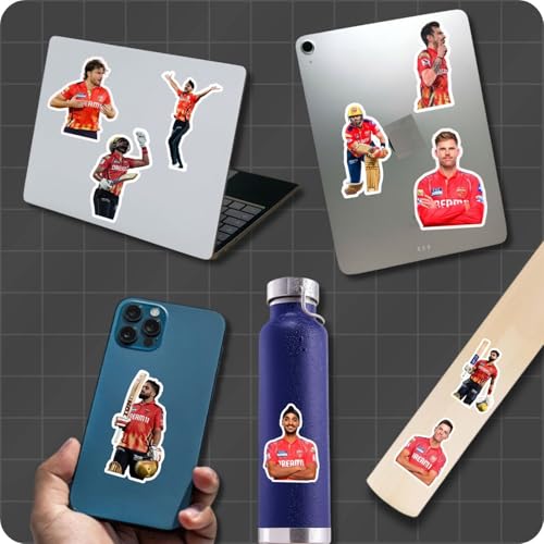 Image of Punjab PBKS Stickers - Pack of 25 | Waterproof Vinyl PBKS Cricket Stickers for Laptop, Phone, Water Bottle, Bike, Car, Notebook | Self Adhesive Glossy Sticker Pack 2026