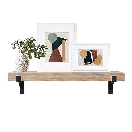 Image of Master & Co. Modern Floating Fireplace Mantel with Black Metal Brackets, Long Floating Shelves for Wall Decor, 48 inches, Natural Woodgrain