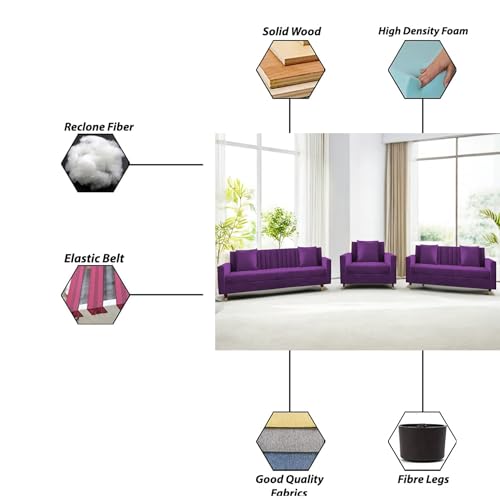 Image of Casaliving Garcia 3+2+1 Seater Sofa Set for Living Room (Purple - Colour) Premium Fabric Sofa Set