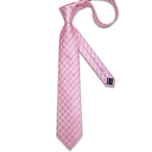 Image of DiBanGu Plaid Ties for Men Silk Checkered Necktie and Pocket Square Cufflinks Tie Clip Set with Gift Box for Wedding Business
