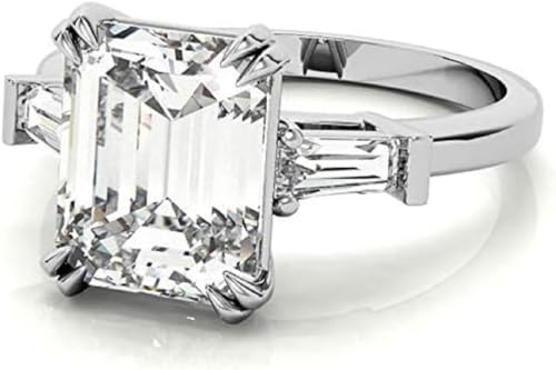 Emerald Moissanite Tapered Baguette Double Claw Prong Engagement Ring, 3.00 Carat Colorless VVS1 Clarity Emerald Cut Moissanite Diamond 925 Sterling Silver Anniversary Ring for Her3