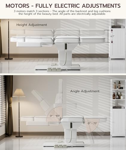 Fully-Electric-Esthetician-Chair-Facial-Bed-4-Section-Tattoo-Chair-Bed-Massage-Table-w3-Motors-Adjustments-Medical-Aesthetic-Chair-for-Wax-Beauty-Microblading-Spa-White