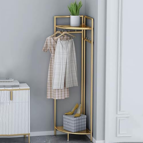 FGXHHS Freestanding Corner Shelf Stand with Coat Hanger and Shoe Storage - Space-Saving Organizer for Entryway, Bedroom, Small Spaces