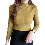 [DMFU] リブニット セーター レディース 秋冬 ハイネック・大人め高級魅力 重ね着に便利 着回し力 ニットソー カットソー トップス ニット 高伸缩 柔らかい 薄手 無地 長袖 縦リブ 着痩せ 小顔 カジュアル シンプル 春秋冬 ９色展開 (JP, アルファベット, Free Size, 3-8：イエロー)