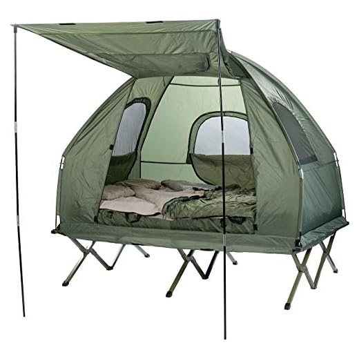 Semptec Urban Survival Technology Cama de Camping: Tienda Doble 4en1, Cama de Campamento, 2 Sacos de Dormir de Invierno, Colchón, Proteccion Solar (Cama de Campamento con Tienda)