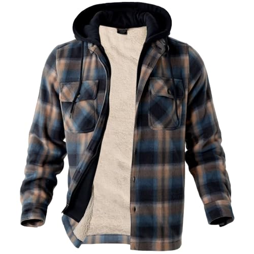 Image of LeeHanTon Mens Flannel Jacket Heavyweight Sherpa Fleece Jackets Outdoor Hiking Casual Soft Warm Coat with Pockets
