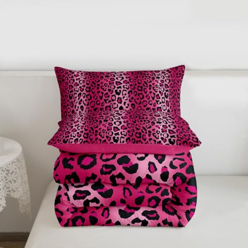 Image of Leopard Print Comforter Women Cheetah Print Comforter Set For Kids Girls Pink Red Black Sexy Luxury Bedding Set Toddler Size Ultra Soft Decor Africa Animal Wildlife Duvet Set Reversible Quilt Set