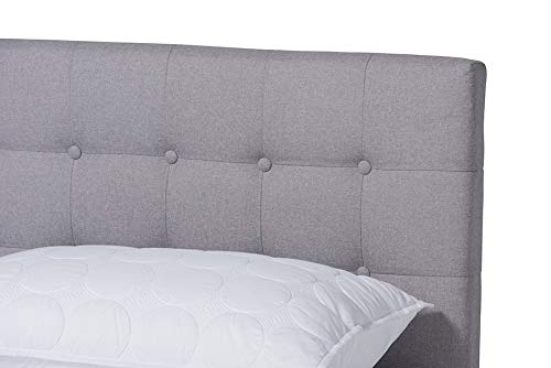 Baxton Studio Devan Mid-Century Modern Light Grey Fabric Upholstered Walnut Brown Finished Wood Full Size Platform Bed #TOP5