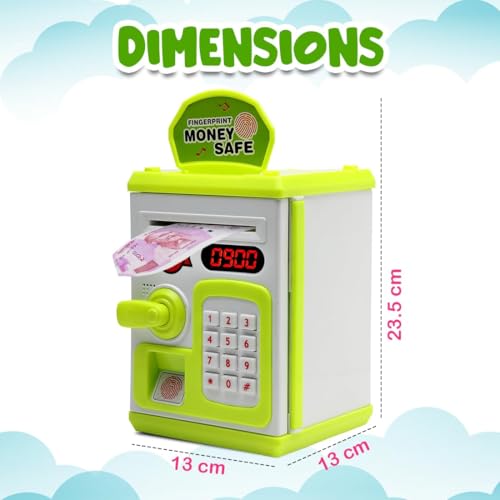 Image of Piggy Bank Toy for Kids and Adults - Gullak Money Safe with Number Password and Touch Sensor - Money Saving Mini ATM Toy with Lights and Sound (Green -White)