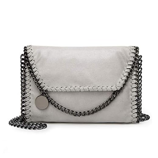 Valleycomfy Damhandväskor, clutches, elegant axelväska, metallkedja, remmar, PU-läder, cross body-väskor, handväska, - Grå ny - Medium