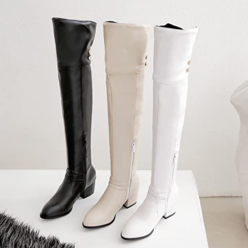 VULTRO Women's Over The Knee High Boots Round Toe Buckle Chunky Heel Thigh High Long Boots2