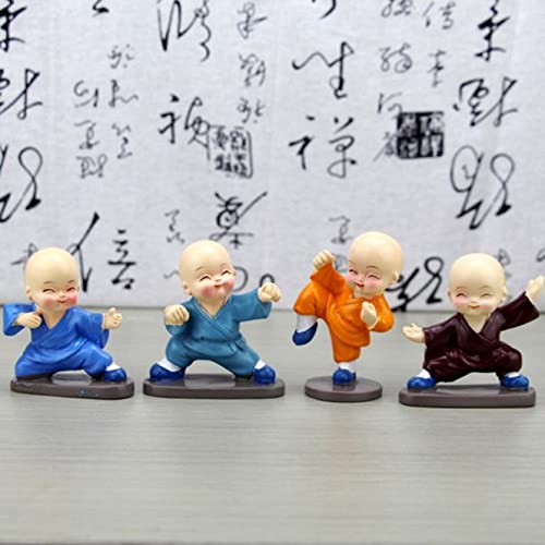 Image of AUGEN Polyresin Set of 4 Buddha Monks Statues Figurines Showpiece for Wall Shelf Table Desktop Living Room Car Dashboard Decoration Home Office Decor (Multicolour)(7698D)