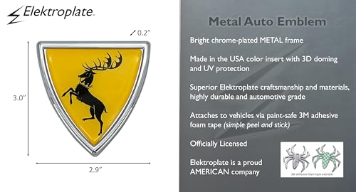 Image of Elektroplate Officially Licensed Game of Thrones House Baratheon Sigil Shield All Metal Chrome Emblem for Cars, Trucks, and All Auto | Universal Fit at 3.0 inch x 2.9 inch | Weatherproof