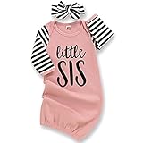 Newborn Baby Girl Little Sister Sleeper Gown Stripe Long Sleeve Nightgown Outfit (Pink, 0-6 Months)