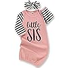 Newborn Baby Girl Little Sister Sleeper Gown Stripe Long Sleeve Nightgown Outfit