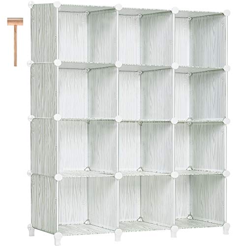 TomCare Cube Storage 12-Cube Closet Organizer Bookshelf Bookcase DIY Storage Cubes Organizer Plastic Closet Cabinet Cube Organizer Storage Shelves for Bedroom Living Room Office, Wood-Grain White