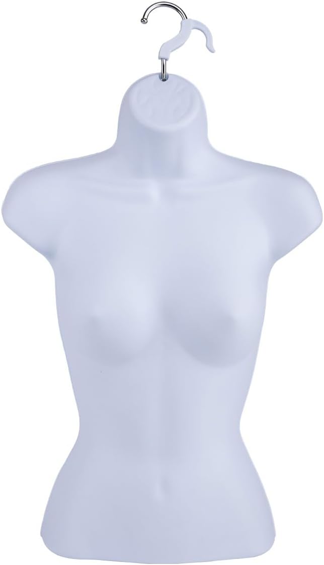 SSWBasics Female Bust Mannequin - Molded Plastic Torso, White Form Fit Shirt Display, Fits Women's Sizes 5-10