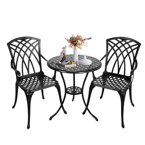Withniture WBS007BK Bistro Patio Set 3 Piece,Cast Aluminum Bistro Table And Chairs Set Of 2 With Umbrella Hole,All Weather Metal Bistro Table Set cover