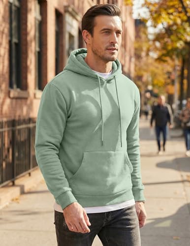 Image of JMIERR Mens Fleece Lined Hoodie Pullover Drawstring Pocket Winter Warm | Cozy fleece-lined pullover, adjustable drawstring hood, kangaroo pocket, regular fit, machine wash