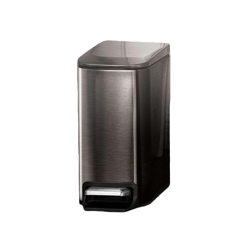 LIVINBASIC 6L Foot Pedal Step Bin Trash Can Extra Soft Closing Stainless Steel Dustbin Rubbish Waste Bin Kitchen Room Trash (6L Titanium Bronze)