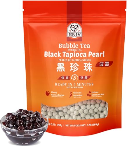 52USA Boba Tapioca Pearls 2.2LB, Fresh Bubble Tea Pearl, Quick Cook Black Plearls for Milk Tea, Smoothies, Desserts and Drinks-Ready in 5 Minutes