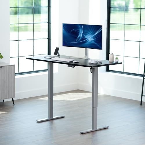 Image of VIVO Electric 60 x 24 in Standing Desk, Memory Height Adjustment, 1B Series, Holds 220 lbs, One-Piece Black Top, Gray Frame, DESK-KIT-1G6B
