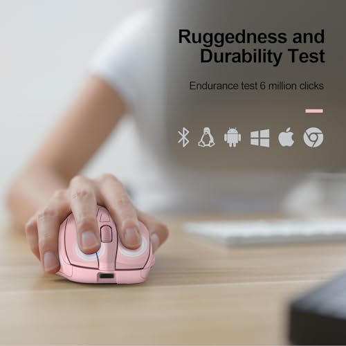 Image of TECKNET Wireless Mouse, BT 5.0 /2.4G, Rechargeable 6-DPI Silent, Pink | Bluetooth 5.0 /3.0 & USB A, 2-Device Easy Switch, Wide OS Compatible, 6 Buttons, 6-DPI up to 4800, Ergonomic for S to M Hands