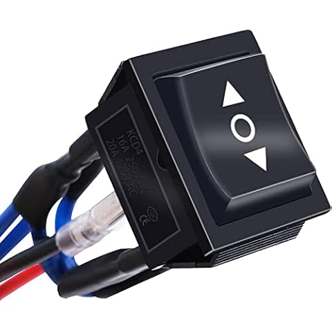 mxuteuk 12V Wired Momentary Rocker Switch 6Pin DC DPDT Motor Polarity Reversing Switch Automatic Reset Switch 20A 3Position (ON)/OFF/(ON) Double Pole Double Throw Toggle Switch KCD2-223JT-X Cover