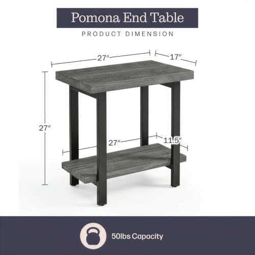 Image of Alaterre Furniture Pomona Solid Wood 2-Tier End Table, Slate Grey, 27 inch | Side Table or Nightstand with Storage Shelf and Metal Legs, Industrial Farmhouse Chair Side Table for Living Room or Bedroom