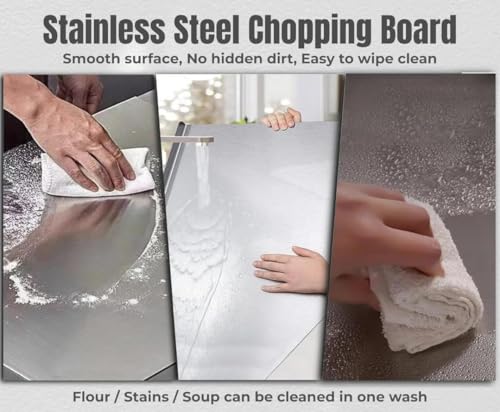Image of Extra Large 304 Stainless Steel Cutting Board (41x31 cm) with Free 3 Knife Set - Heavy Duty Chopping Board for Meat, Vegetables, Fruits & Kitchen Countertop - Easy to Clean, Rust Resistant & Durable