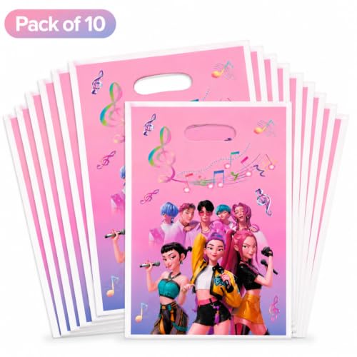 Image of Wanna Party Pink Korean Pop Inspired Goodie Bags, Pack of 10 | Small Party Favour Bags for Return Gifts, Pinata Fillers, Candies, Stickers, Stationery & Birthday Celebration Supplies