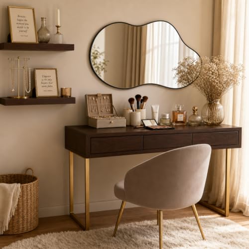 Image of Irregular wall Mirror 25 inchx46 inch Black Asymmetrical Mirror