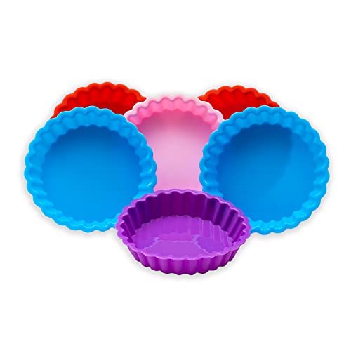 Moldes de silicona para tartas (6 unidades), tartaletas, molde quiché, reutilizables, 100% libre de BPA, redondos, mini moldes de silicona (11 x 2,5 cm) Cover