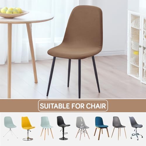 Image of HOKIPO 'SereneSolids' 140 GSM Shell Chair Cover, Mid Century Modern Dining Chair Cover, Pack of 1, Dark Camel (AR-6248-DCML)
