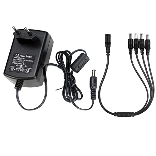 Tonton Bloc d'alimentation pour caméra CCTV DC 12 V 2 A Prise EU (Noir) Power Supply Alimentation pour CCTV DVR/caméra + 1 à 4 séparateurs DC 12 V 2 A