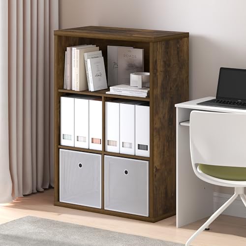 Image of Furinno Cubicle Book Shelf, 5-Cube Bookshelf, Extra Thick Frame Cube Storage Organizer Bookcase with Closed Back, 15.3 x 29.9 x 43.3, for Living Room, Bedroom, Home Office, Amber Pine