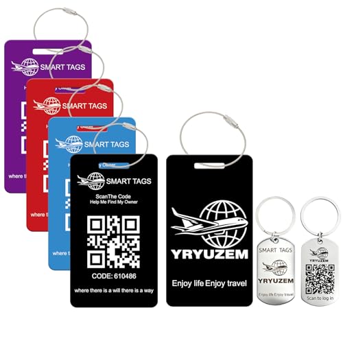 Smart Luggage Tags with QR Code Location Display 4 Pack Privacy QR Code Lost and Found Luggage Tracking Tag Waterproof & Durable Travel ID Labels for Suitcases & Backpacks
