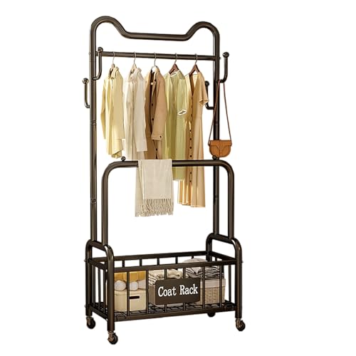 ZENSTYW Burro Ropa Resistente Con 2 Barra,Perchero Independiente Con Ruedas,Con Espacio De Almacenamiento,Multifuncional,Metálico,Adecuado Para Dormitorio,Pasillo(Black,60cm/23.6in)