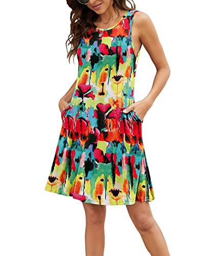 Image of Summer Dresses for Women Casual Sleeveless Swing Sundress with Pockets