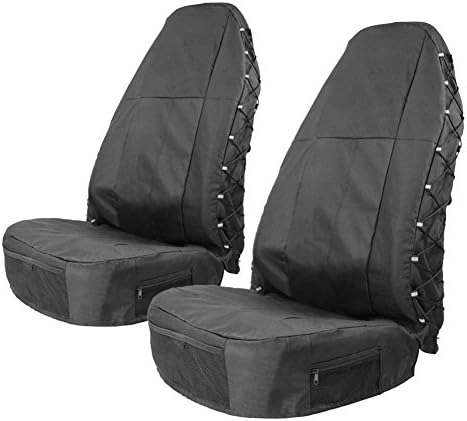 TIROL Waterproof Front Seat Covers High Back Front Seat Cover Universal Black Seat Protectors with Multi-Pockets Organizer for Storage (Pack of 2)