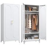SteeLoong 71' Metal Armoire Wardrobe Closet with Doors，Tall Clothing Storage Cabinet with Adjustable Shelves and Hanging Rod,White Wardrobe Closet for Bedroom,Home,Office,Gym