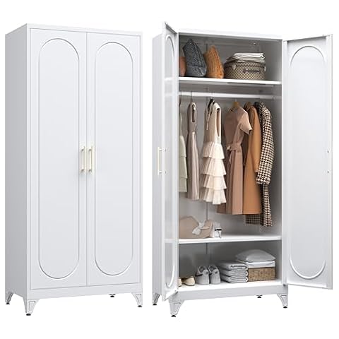Steeloong Metal Wardrobe Cabinet,Armoire Wardrobe Closet with Hanging Rod — $143.99 (10% off)